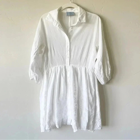 AQUA & Kristopher Brock Floral Embroidered Eyelet Mini Shirt Dress 100% Cotton S - Picture 7 of 14